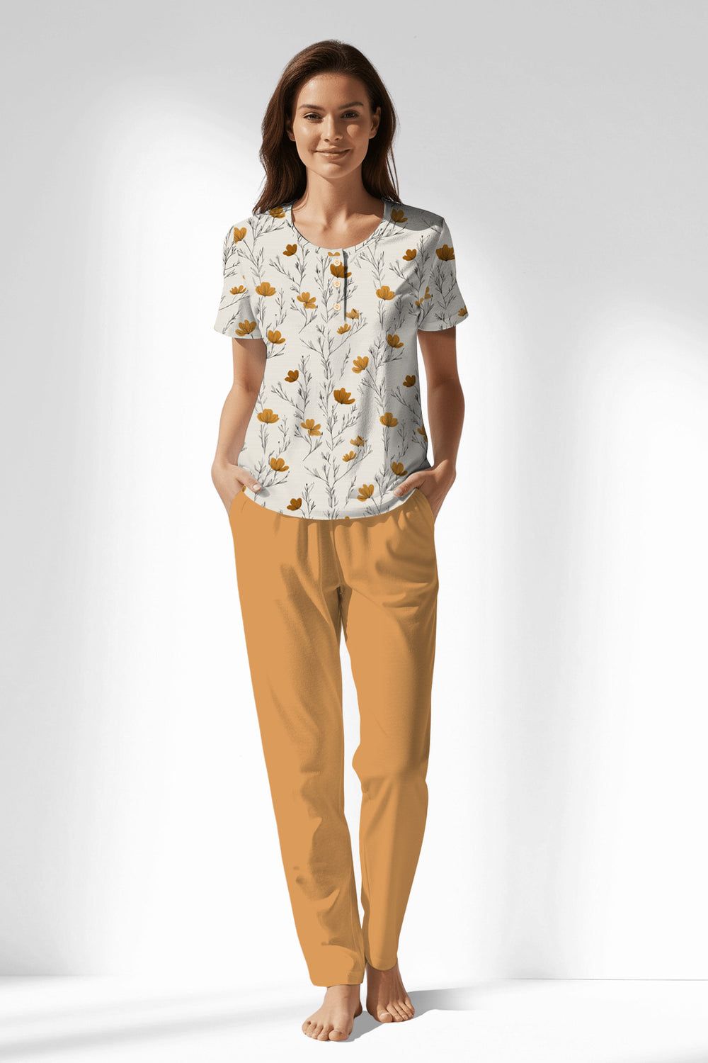 Woman Polyviscon Linora Buttoned Collar Pyjama Set - VienettaROTASYON