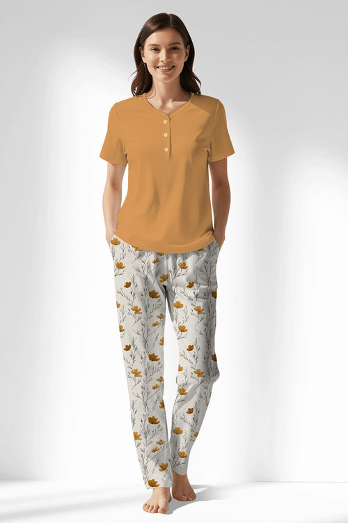 Woman Polyviscon Linora Drop Collar Pyjama Set - VienettaGOLDEN NUGGET