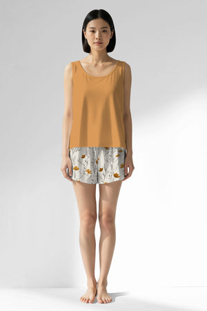 Woman Polyviscon Linora Thick Strap Short Set - VienettaGOLDEN NUGGET