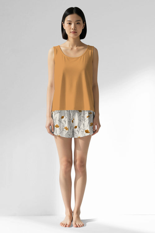Woman Polyviscon Linora Thick Strap Short Set - VienettaGOLDEN NUGGET