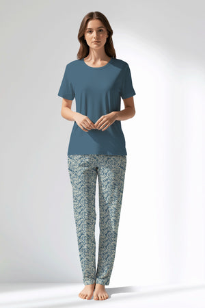 Woman Polyviscon Noble Pyjama Set - VienettaSMOKE BLUE
