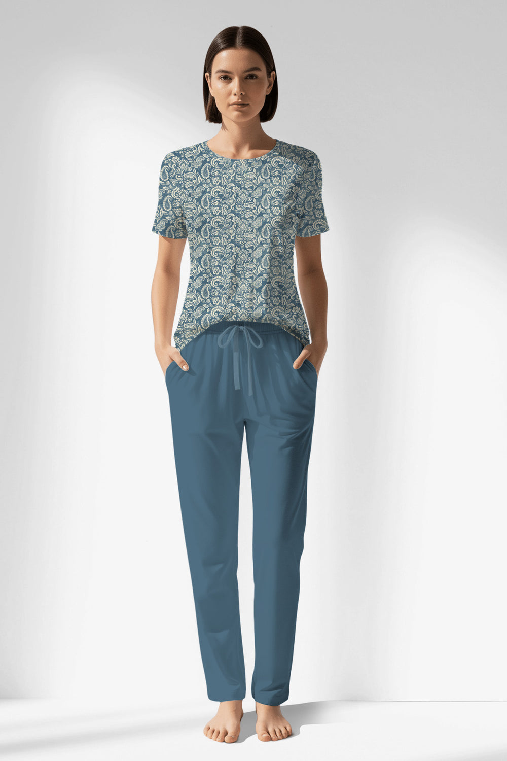 Woman Polyviscon Noble Pocket Detail Pyjama Set - VienettaROTASYON