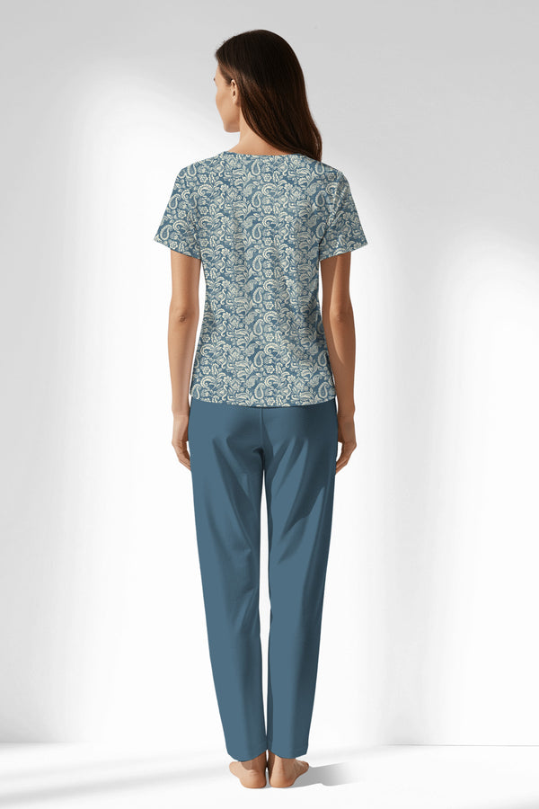 Woman Polyviscon Noble Buttoned Collar Pyjama Set - VienettaROTASYON