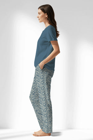 Woman Polyviscon Noble Drop Collar Pyjama Set - VienettaSMOKE BLUE