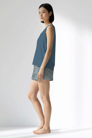 Woman Polyviscon Noble Thick Strap Short Set - VienettaSMOKE BLUE