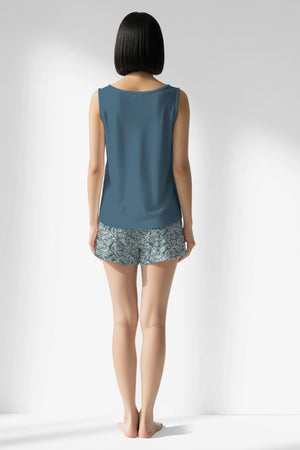 Woman Polyviscon Noble Thick Strap Short Set - VienettaSMOKE BLUE