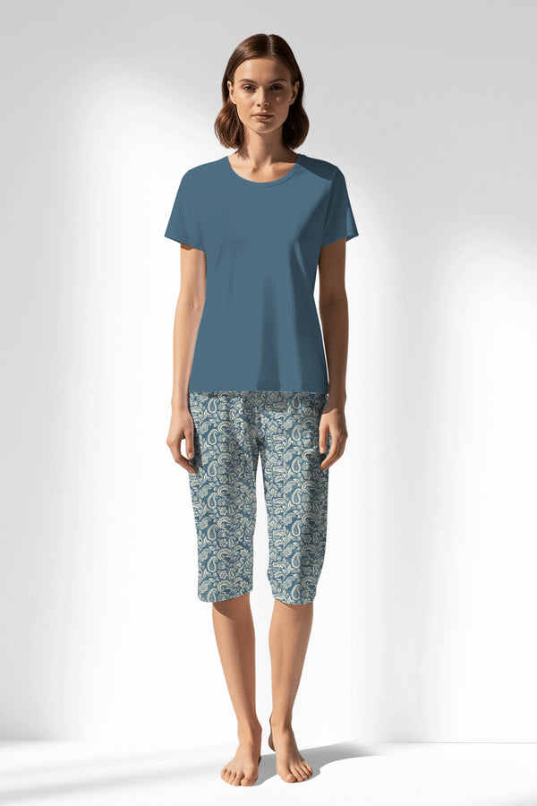 Woman Polyviscon Noble Capri Set - VienettaSMOKE BLUE