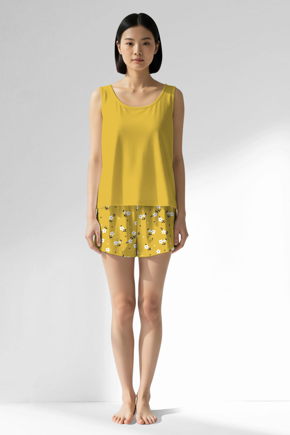 Woman Polyviscon Solaria Thick Strap Short Set - VienettaSMOKE BLUE