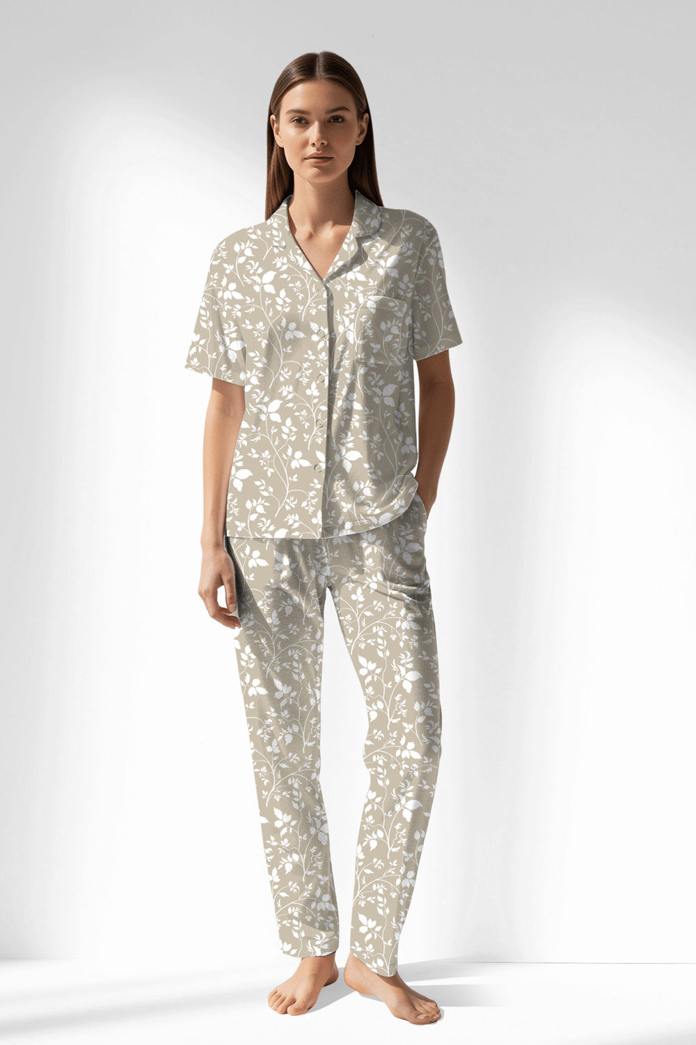 Woman Polyviscon Sprig Buttoned Pyjama Set - VienettaROTASYON