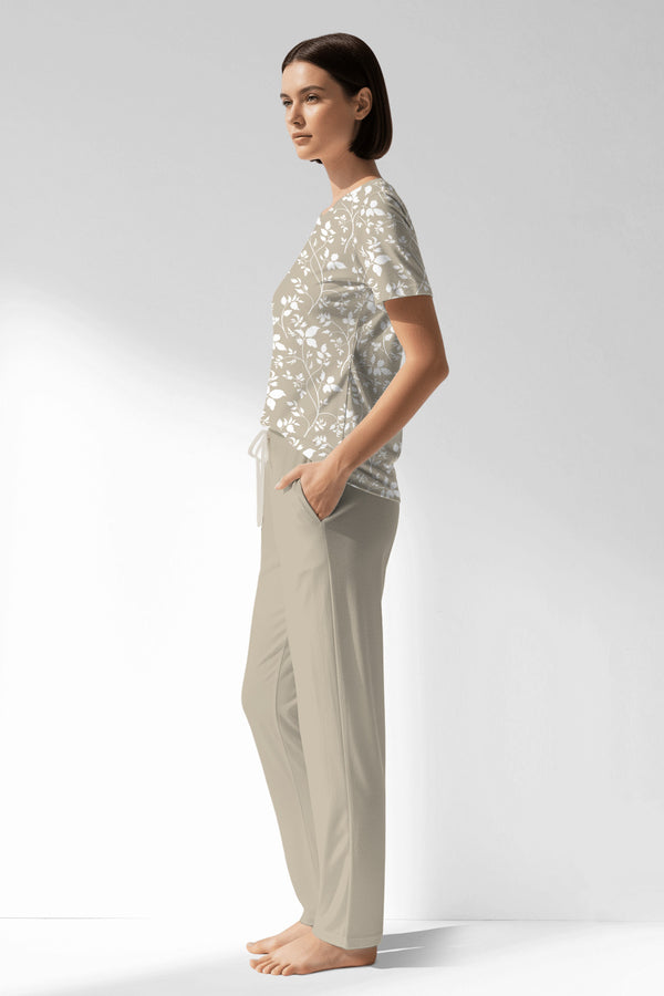 Woman Polyviscon Sprig Pocket Detail Pyjama Set - VienettaROTASYON