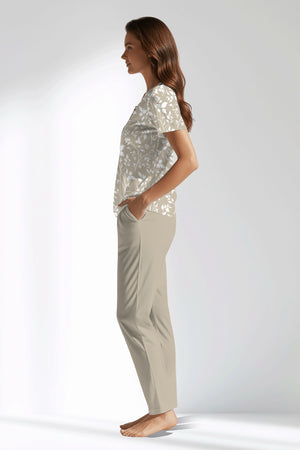 Woman Polyviscon Sprig Buttoned Collar Pyjama Set - VienettaROTASYON