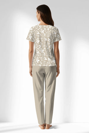 Woman Polyviscon Sprig Buttoned Collar Pyjama Set - VienettaROTASYON