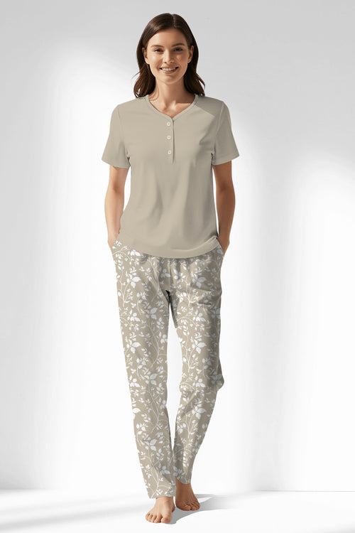Woman Polyviscon Sprig Drop Collar Pyjama Set - Vienetta14 - 1107
