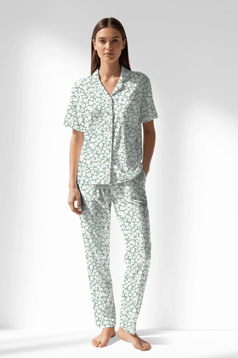 Woman Polyviscon Vanilla Buttoned Pyjama Set - VienettaROTASYON
