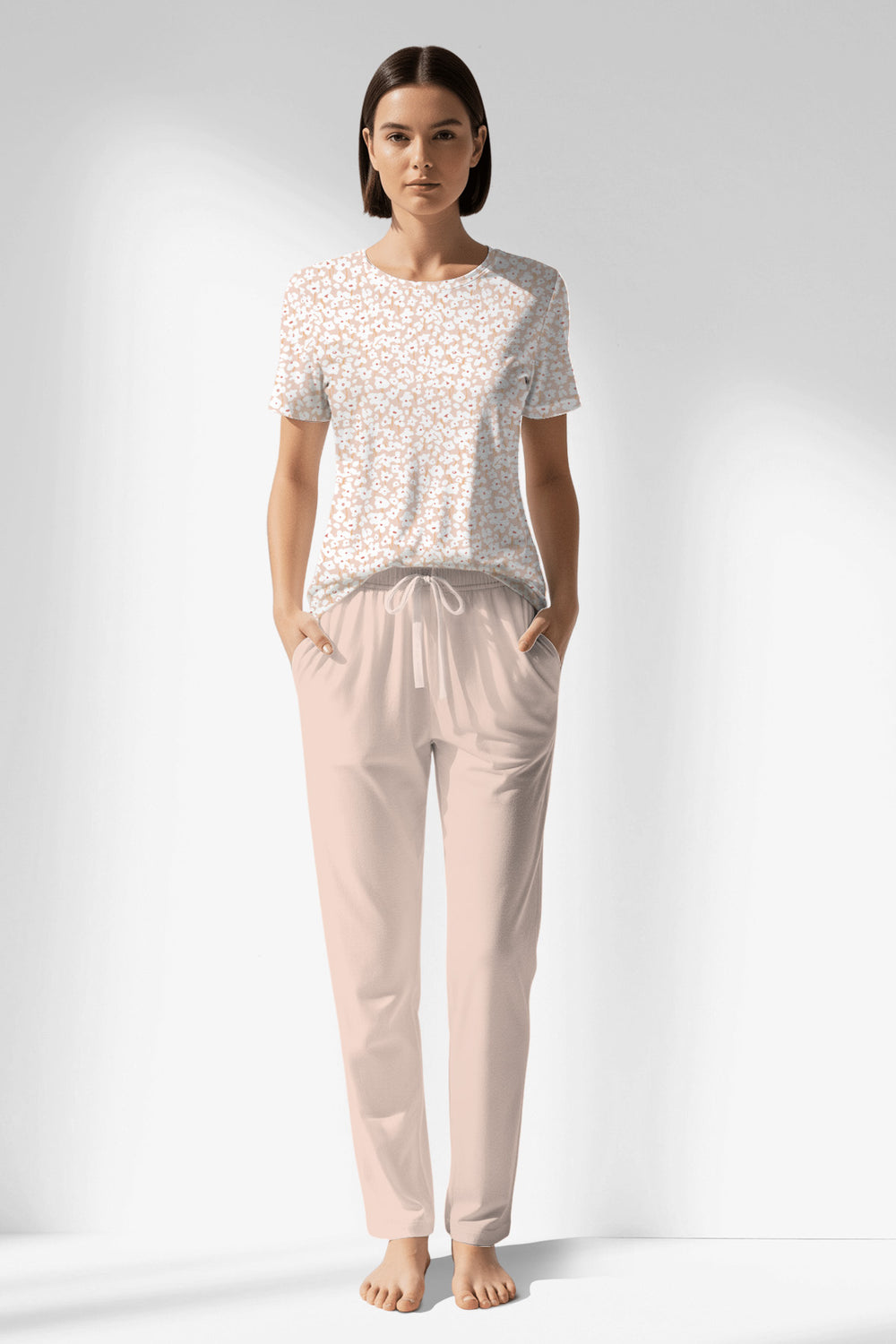 Woman Polyviscon Vanilla Pocket Detail Pyjama Set - VienettaROTASYON