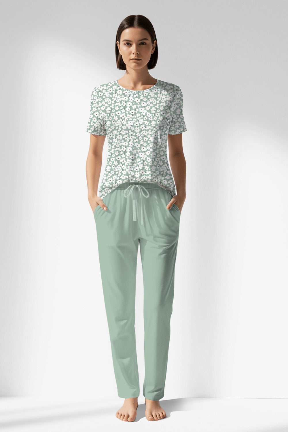 Woman Polyviscon Vanilla Pocket Detail Pyjama Set - VienettaROTASYON