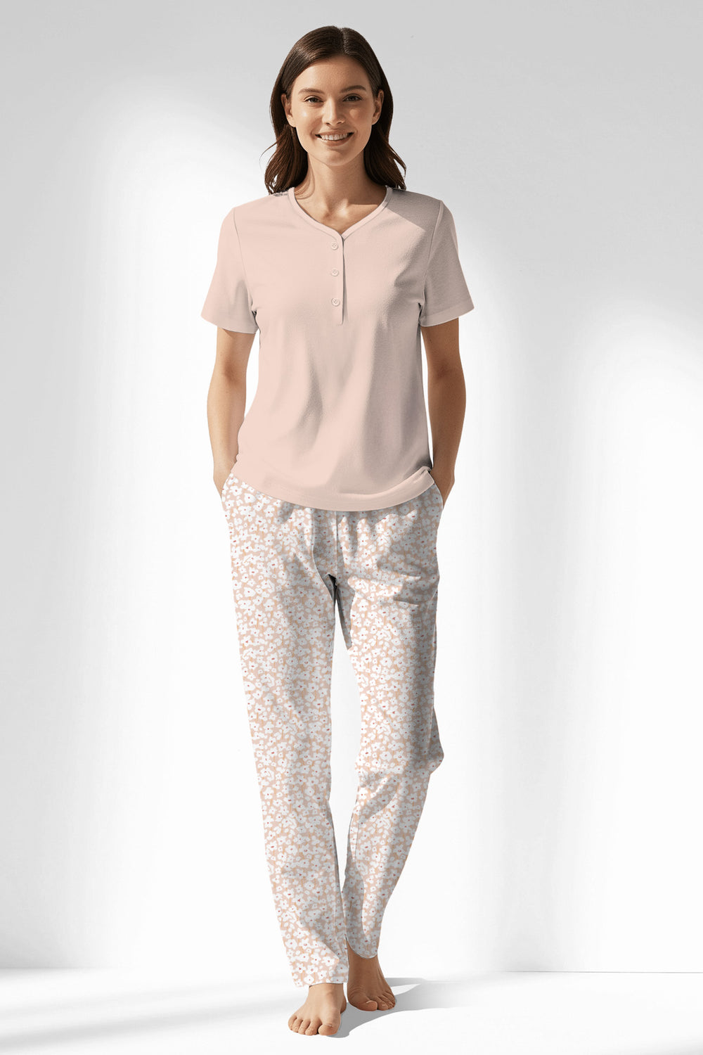 Woman Polyviscon Vanilla Drop Collar Pyjama Set - VienettaSOFT PINK