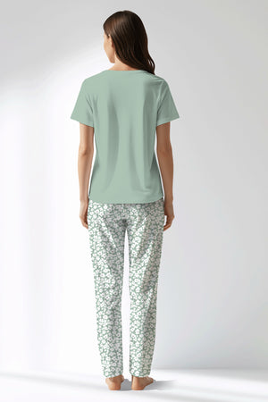 Woman Polyviscon Vanilla Drop Collar Pyjama Set - VienettaB - AQUA FOAM