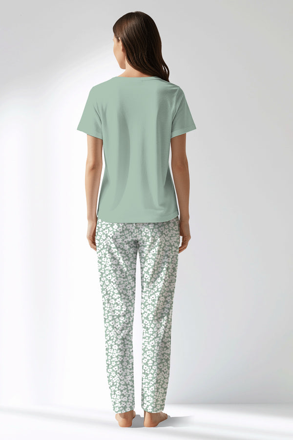 Woman Polyviscon Vanilla Drop Collar Pyjama Set - VienettaB - AQUA FOAM