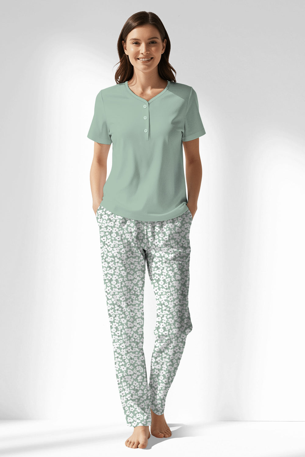 Woman Polyviscon Vanilla Drop Collar Pyjama Set - VienettaSOFT PINK