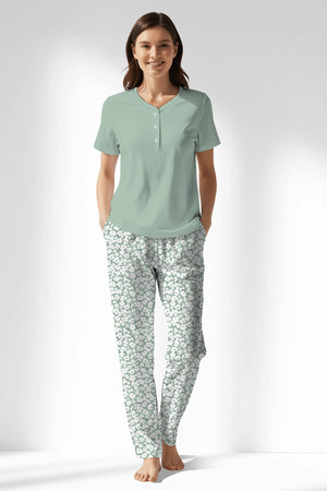 Woman Polyviscon Vanilla Drop Collar Pyjama Set - VienettaB - AQUA FOAM