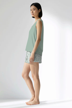 Woman Polyviscon Vanilla Thick Strap Short Set - VienettaB - AQUA FOAM