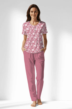 Woman Polyviscon Affection Buttoned Collar Pyjama Set - VienettaROTASYON