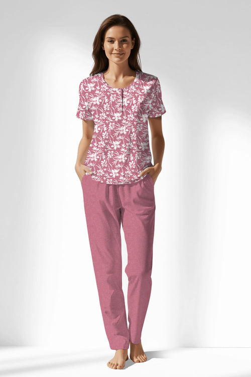 Woman Polyviscon Affection Buttoned Collar Pyjama Set - VienettaROTASYON