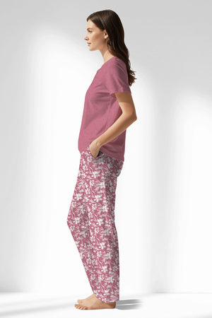 Woman Polyviscon Affection Drop Collar Pyjama Set - VienettaWILD ROSE