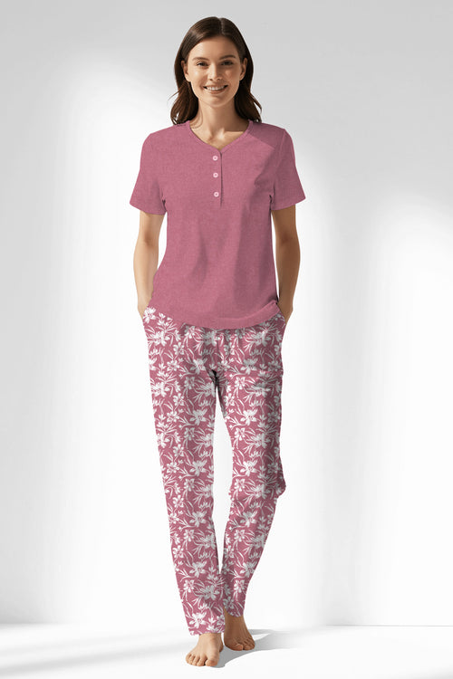 Woman Polyviscon Affection Drop Collar Pyjama Set - VienettaWILD ROSE