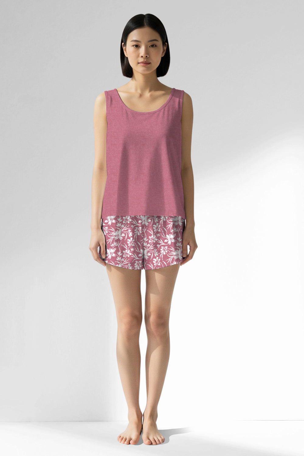 Woman Polyviscon Affection Thick Strap Short Set - VienettaWILD ROSE