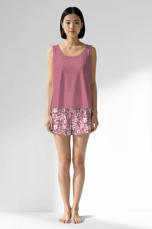 Woman Polyviscon Affection Thick Strap Short Set - VienettaWILD ROSE