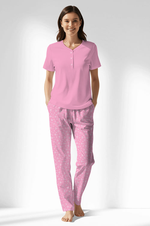Woman Polyviscon TrueBliss Drop Collar Pyjama Set - VienettaPINK
