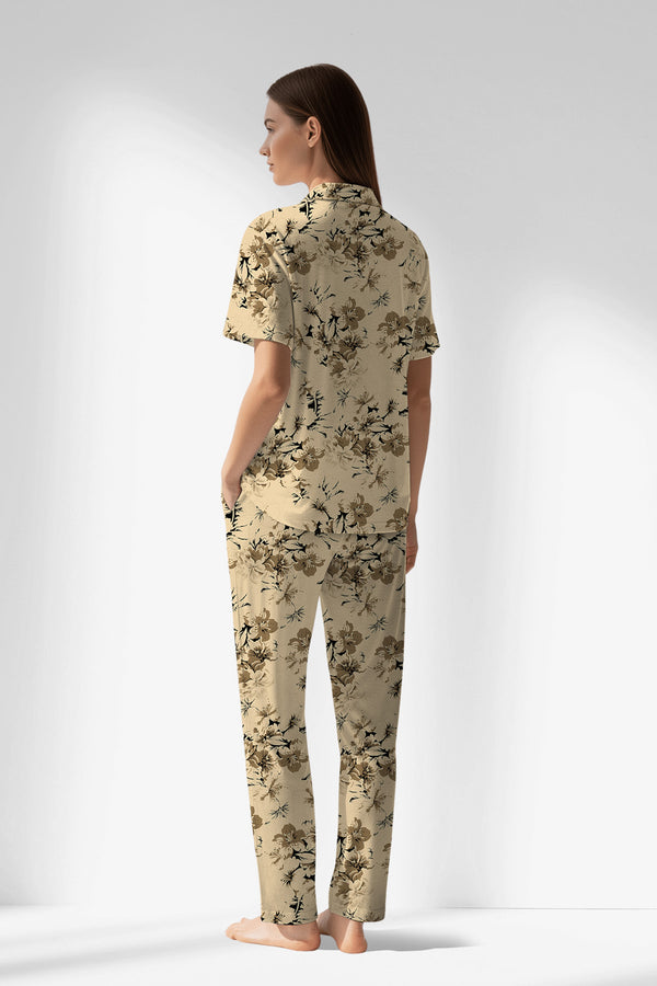 Woman Polyviscon Fleuron Buttoned Pyjama Set - VienettaROTASYON