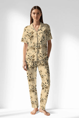 Woman Polyviscon Fleuron Buttoned Pyjama Set - VienettaROTASYON
