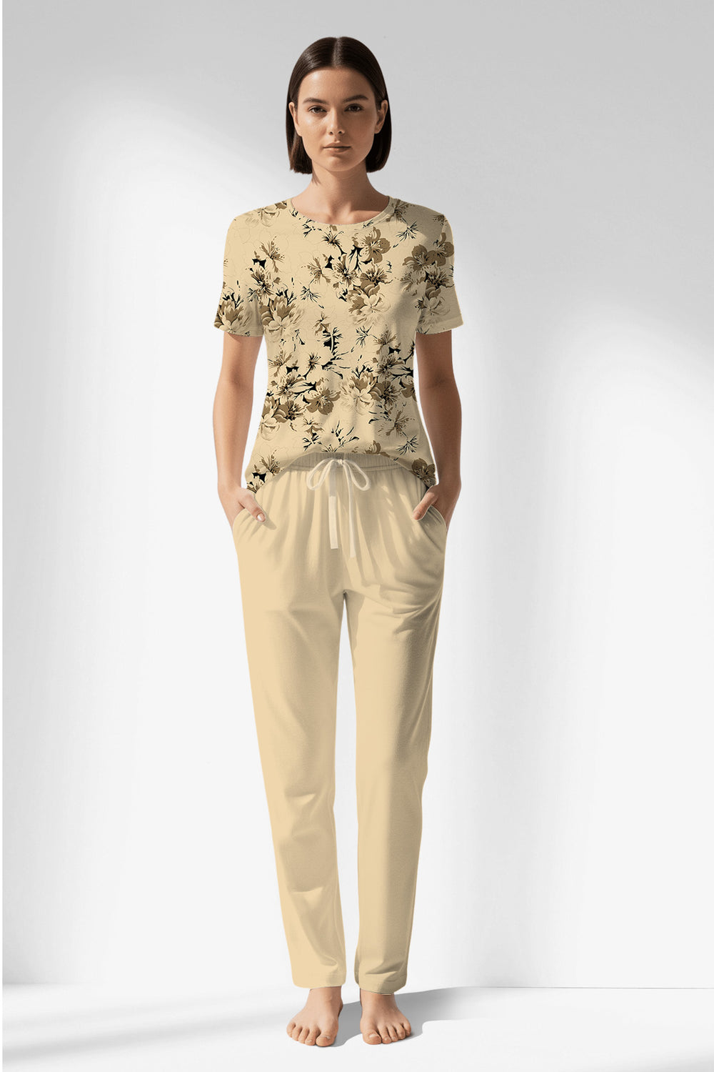 Woman Polyviscon Fleuron Pocket Detail Pyjama Set - VienettaROTASYON