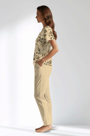 Woman Polyviscon Fleuron Buttoned Collar Pyjama Set - VienettaROTASYON