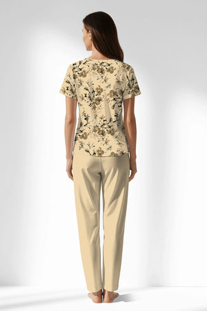 Woman Polyviscon Fleuron Buttoned Collar Pyjama Set - VienettaROTASYON