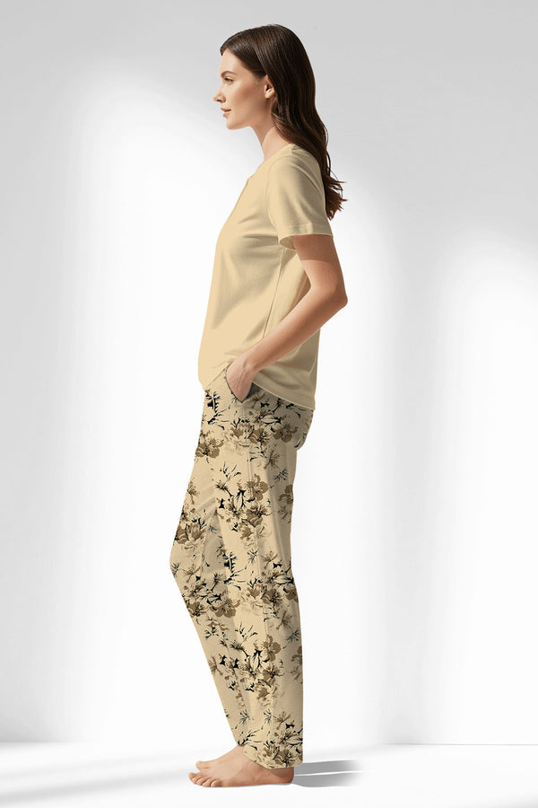 Woman Polyviscon Fleuron Drop Collar Pyjama Set - VienettaMETRAJ ZEMIN