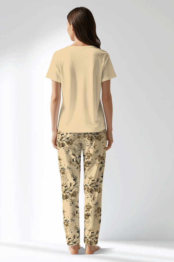 Woman Polyviscon Fleuron Drop Collar Pyjama Set - VienettaMETRAJ ZEMIN