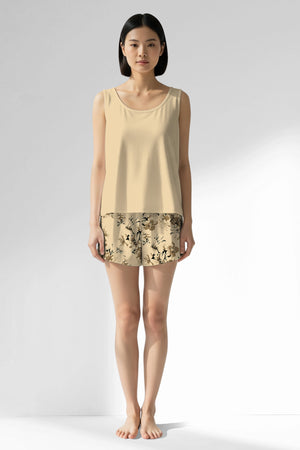 Woman Polyviscon Fleuron Thick Strap Short Set - VienettaMETRAJ ZEMIN