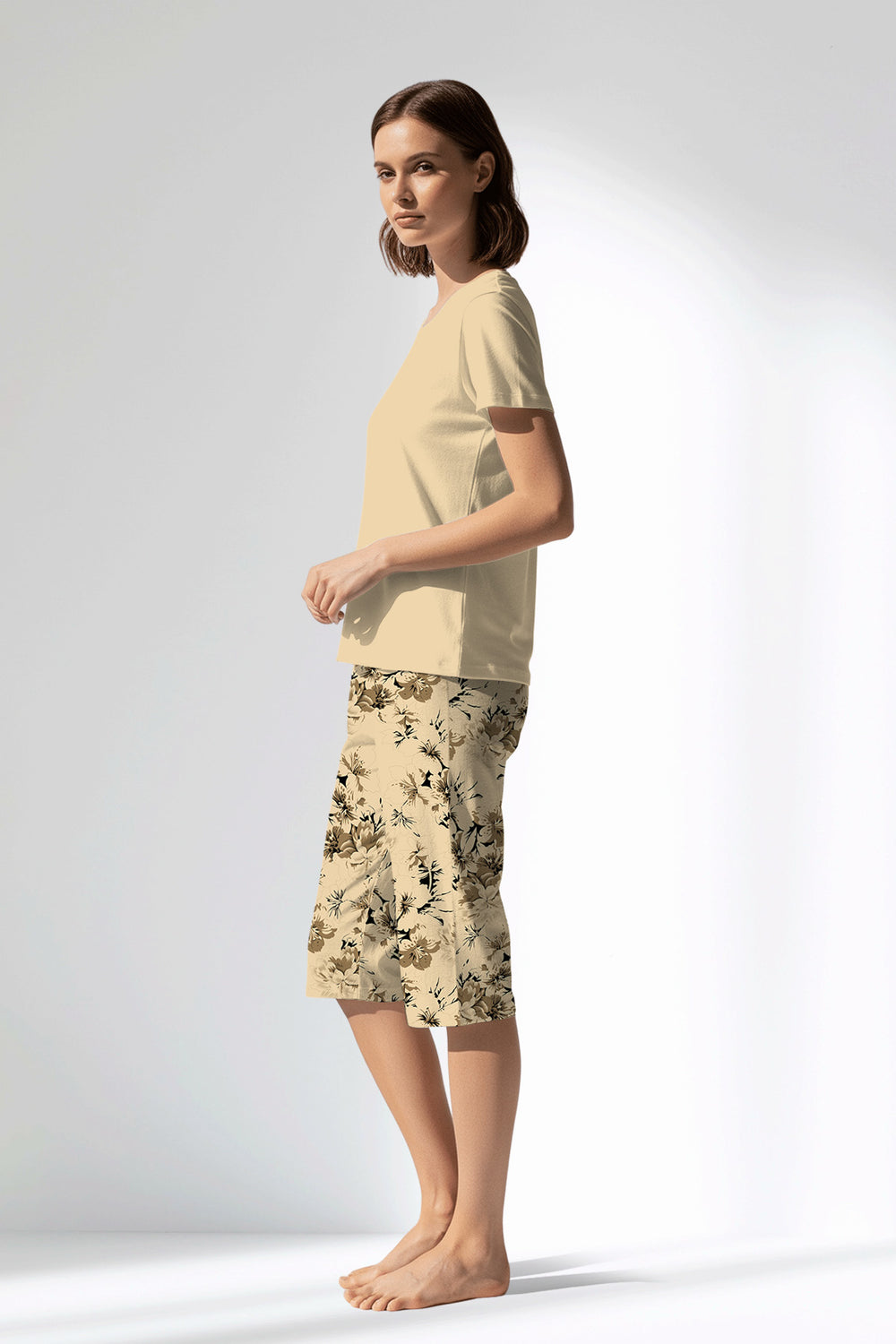 Woman Polyviscon Fleuron Capri Set - VienettaMETRAJ ZEMIN