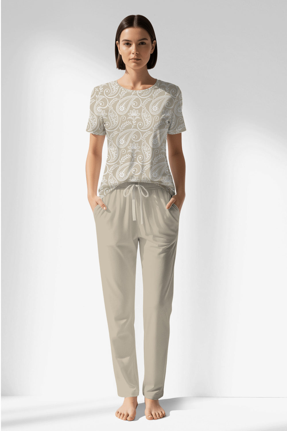 Woman Polyviscon Lunafleur Pocket Detail Pyjama Set - VienettaROTASYON