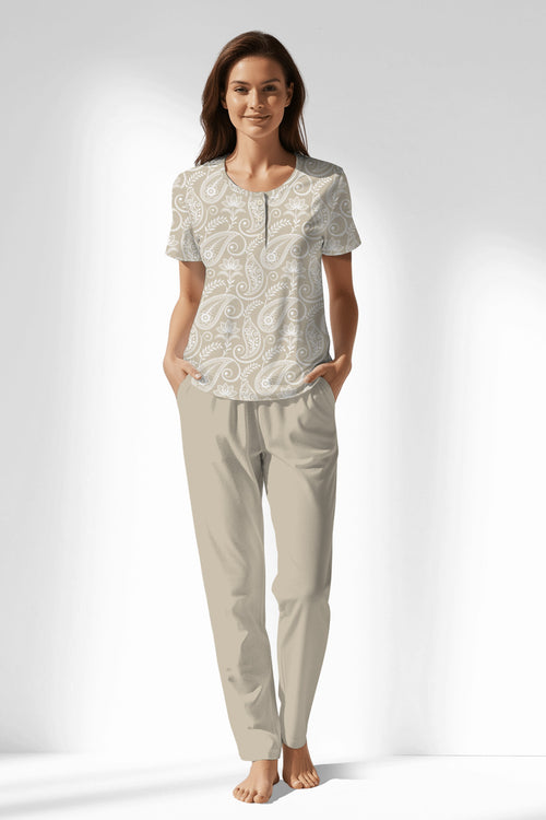 Woman Polyviscon Lunafleur Buttoned Collar Pyjama Set - VienettaROTASYON