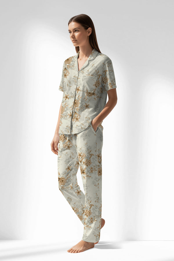 Woman Polyviscon Magnolia Buttoned Pyjama Set - VienettaROTASYON