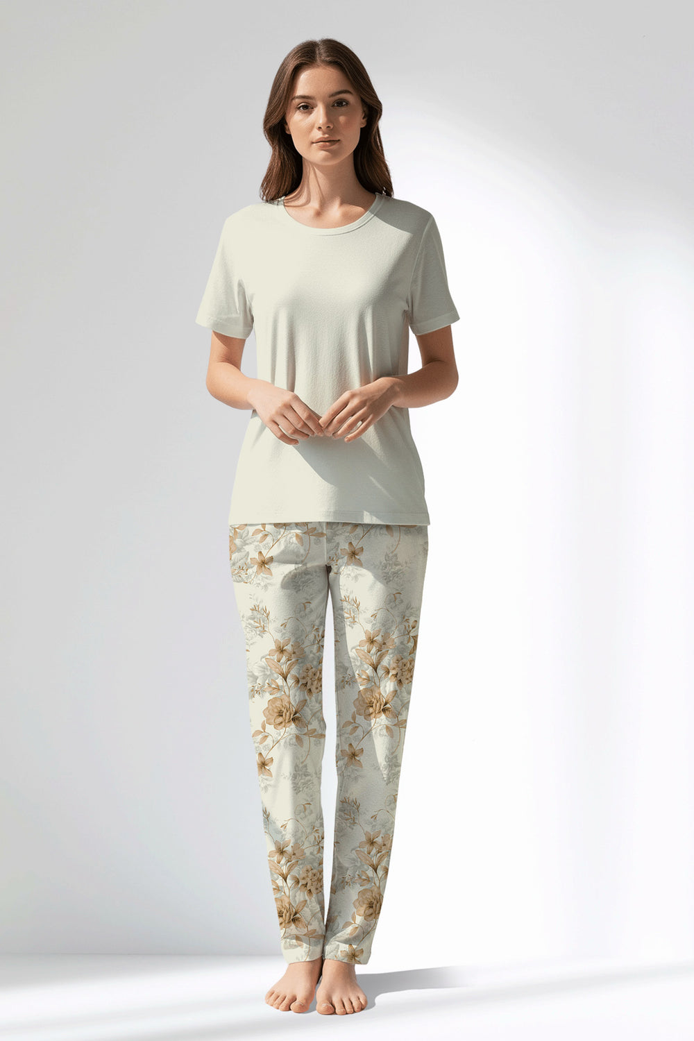 Woman Polyviscon Magnolia Pyjama Set - VienettaMETRAJ ZEMIN