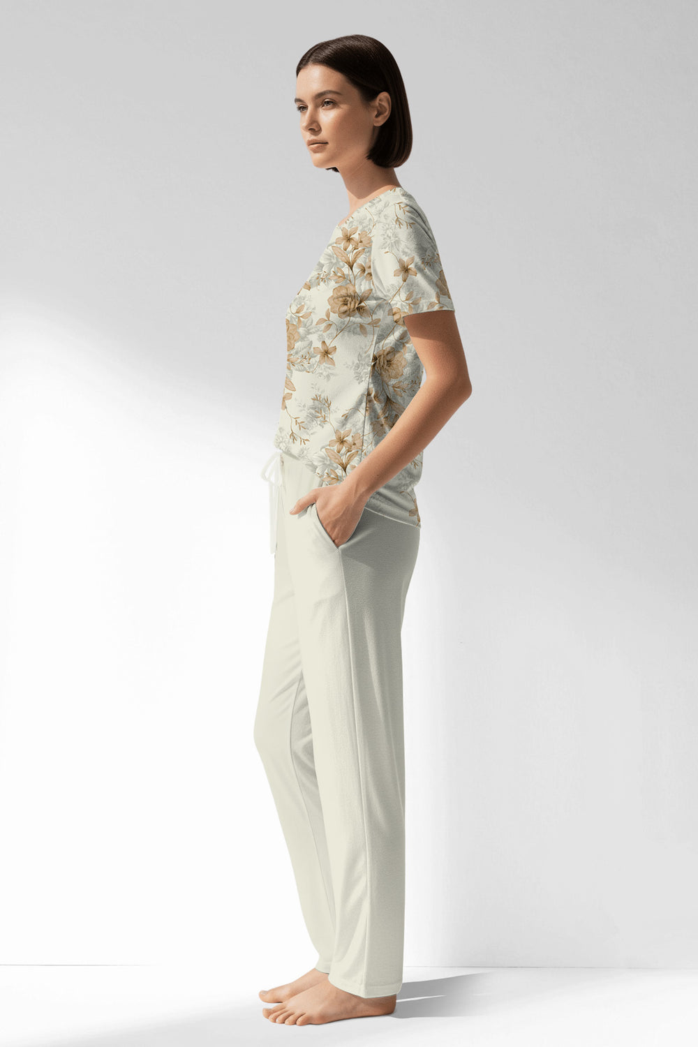 Woman Polyviscon Magnolia Pocket Detail Pyjama Set - VienettaROTASYON