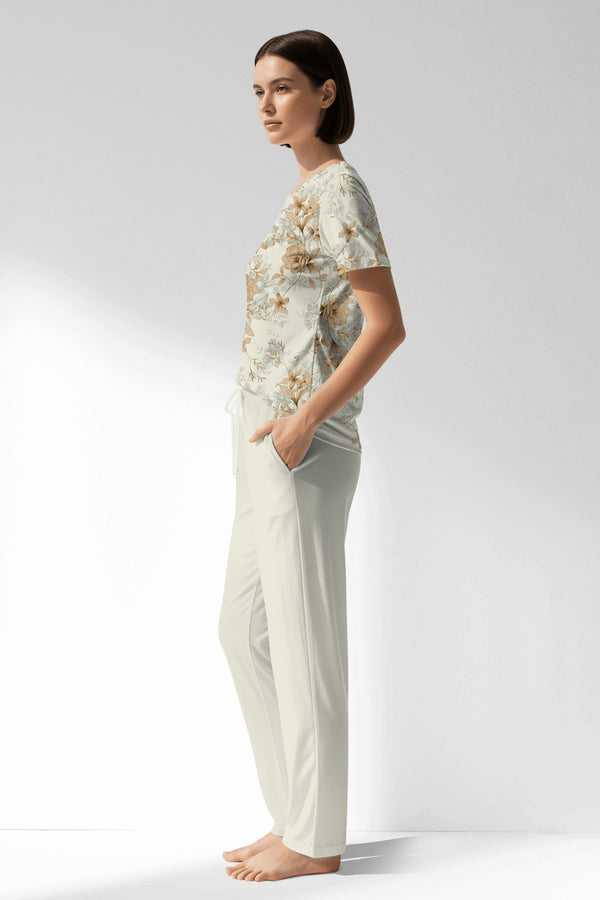 Woman Polyviscon Magnolia Pocket Detail Pyjama Set - VienettaROTASYON