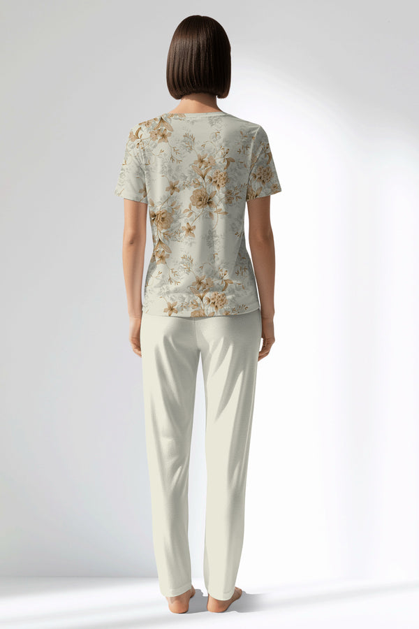 Woman Polyviscon Magnolia Pocket Detail Pyjama Set - VienettaROTASYON