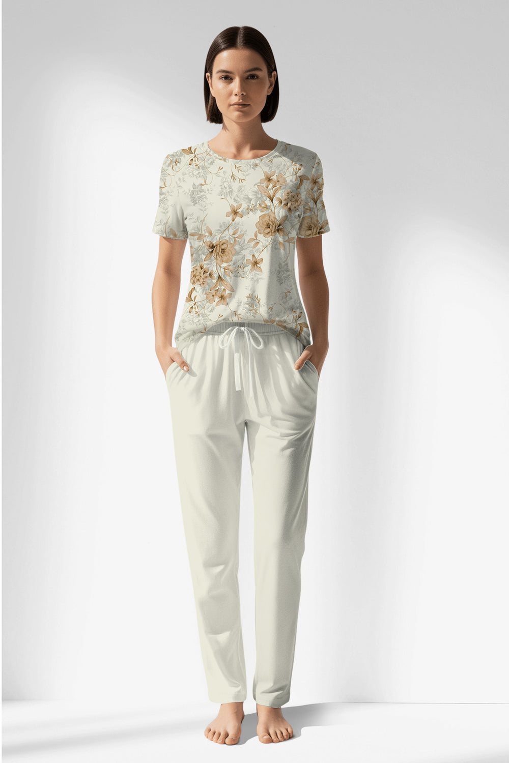 Woman Polyviscon Magnolia Pocket Detail Pyjama Set - VienettaROTASYON